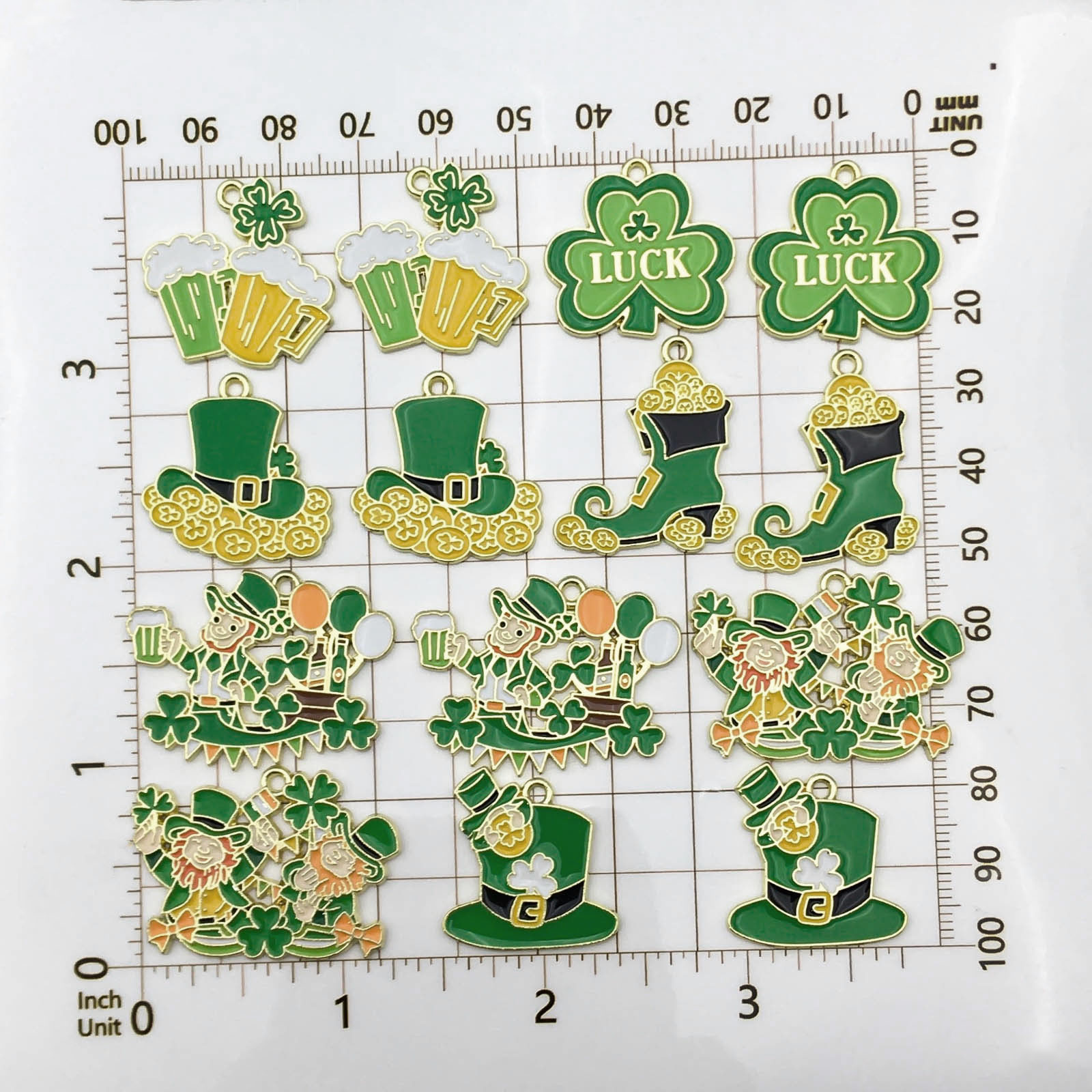 10/14pcs Enamel Green Lucky Cl - Red Clover Flower ulasan dan harga